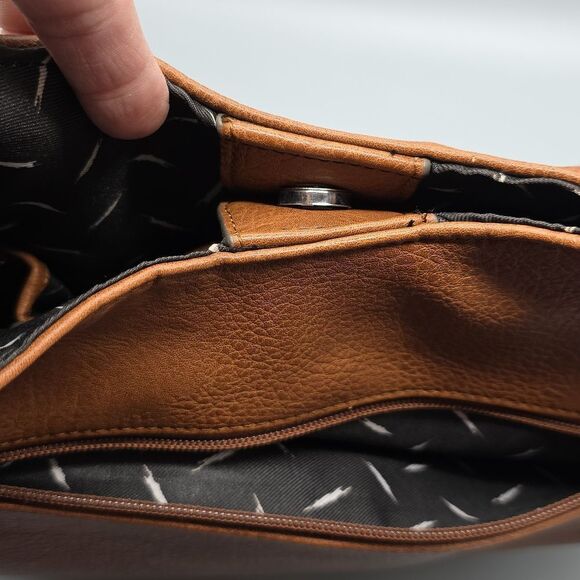 Kensie Hobo Purse Shoulder Bag Denim Patchwork Design Faux Brown Leather - Picture 6 of 17